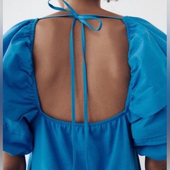 NWT Zara Blue Puff Sleeve Mini Dress - Picture 4 of 9